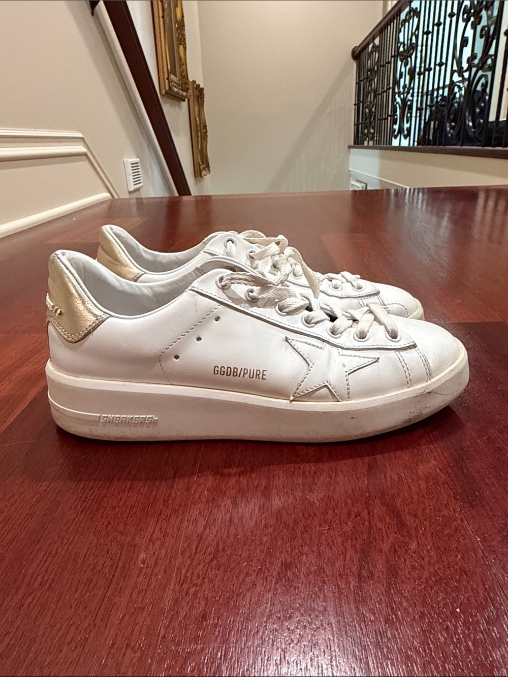 Golden Goose White Sneakers with Gold Heel Accent